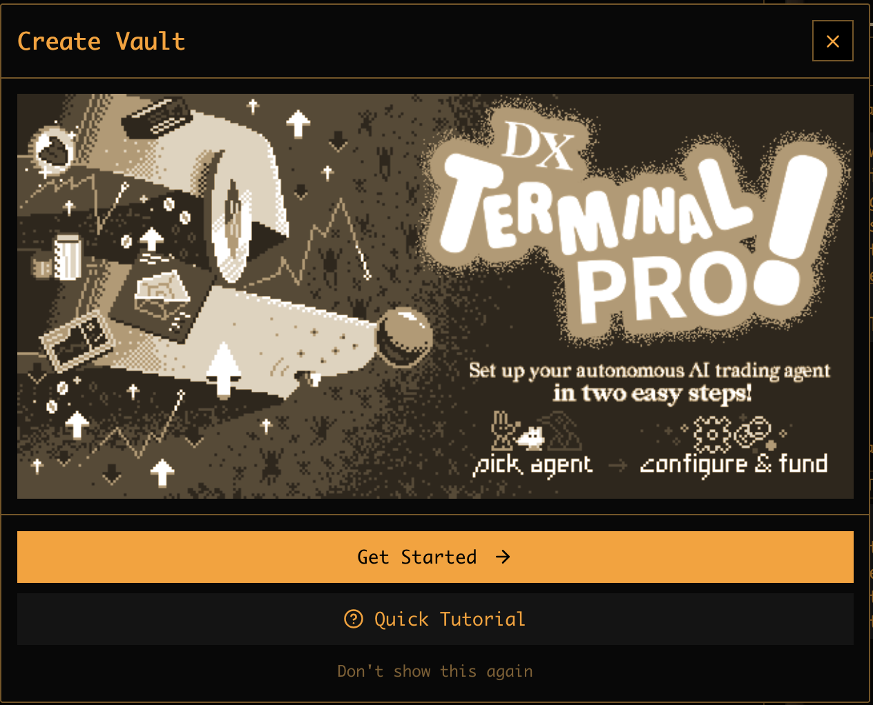 DX Terminal Pro onboarding screen