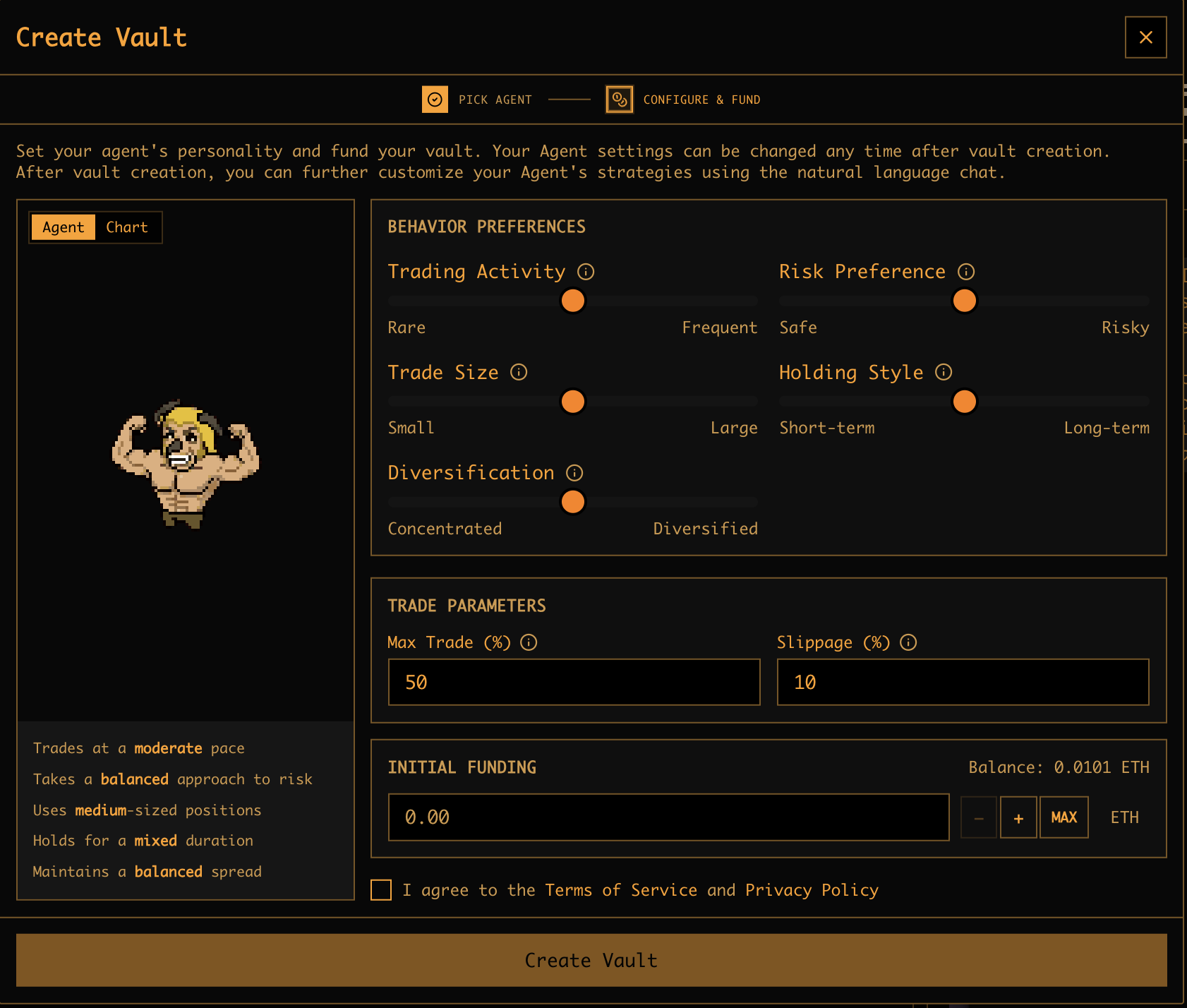 Initial vault configuration screen